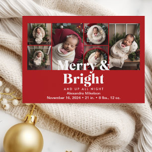 Photo Collage Merry and Bright Birth Announcement