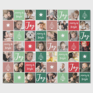Photo Collage Merry & Bright Christmas Wrapping Paper