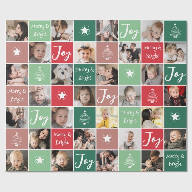 Photo Collage Merry & Bright Christmas Wrapping Paper (Flat)