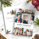 Photo Collage Merry Christmas Holiday Card<br><div class="desc">Photo Collage Merry Christmas Holiday Card. This cute and unique Merry Christmas photo card features a photo collage of 3 photos on the front and text for personalizing. The back includes a hand-painted watercolor nutcracker toy soldiers around a beautiful tree with text for adding a custom message. Find matching items...</div>