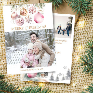 Photo collage Merry Christmas white rose gold boho Holiday Card
