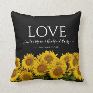 Photo collage modern black sunflower Wedding Throw Cushion