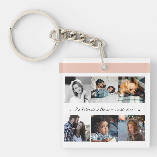 Photo collage modern chic family keepsake key ring (Front)