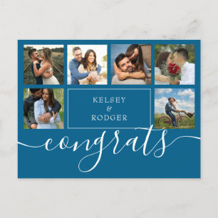 Photo Collage Modern Congrats Teal Blue Postcard