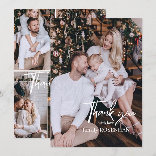 Photo collage Modern Elegant 5 Photo Thank You  Card (Front/Back)