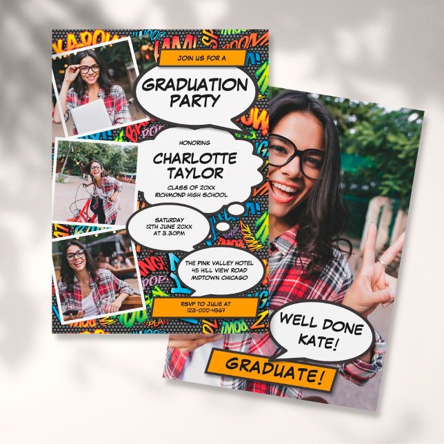 Photo Collage Modern Fun Graduation Party Invitation (Creator Uploaded)
