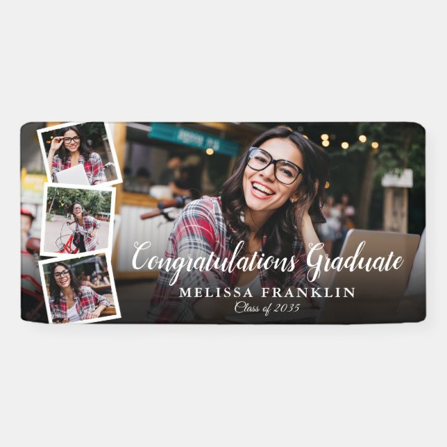 Photo Collage Modern Graduation Party Banner (Horizontal)