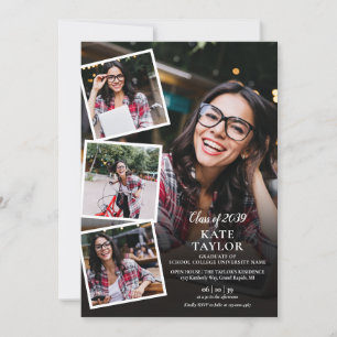 Photo Collage Modern Graduation Party QR Code Invitation