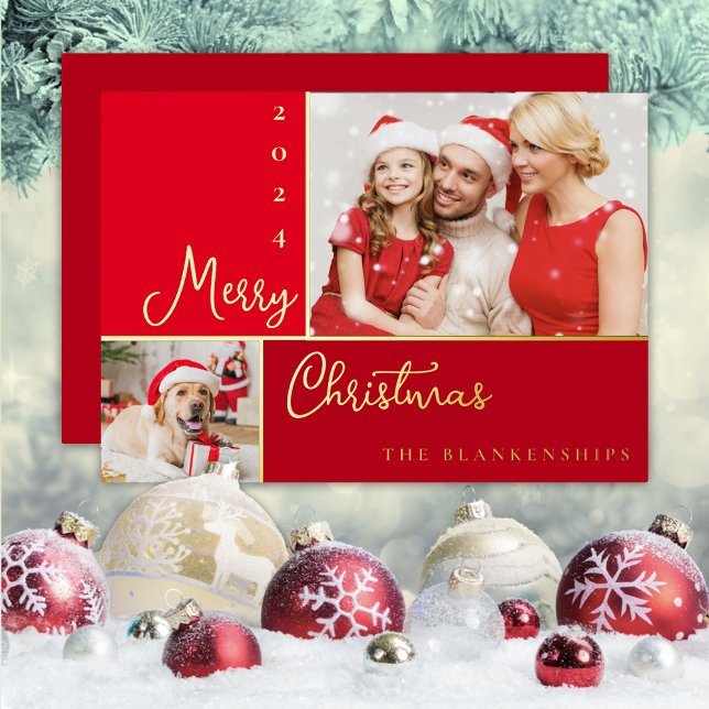 Photo Collage Modern Script Christmas Foil Holiday (Creator Uploaded)