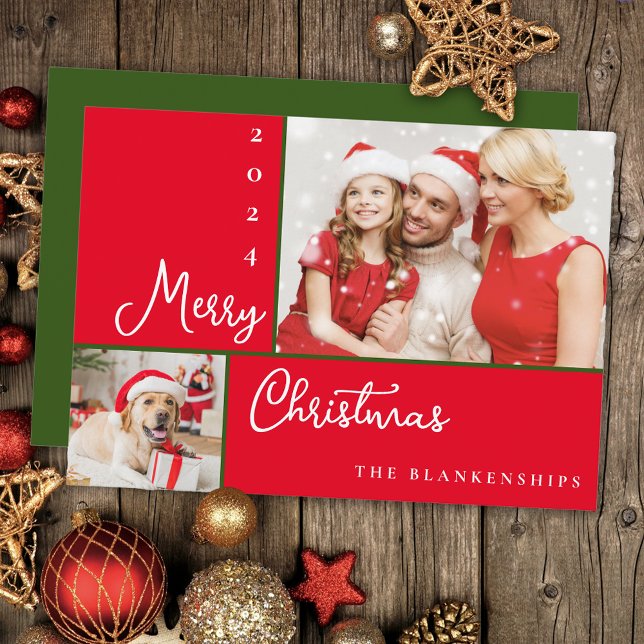 Photo Collage Modern Script Christmas Holiday Card (Creator Uploaded)