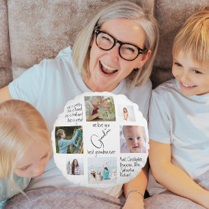 Photo Collage Modern We Love You Best Grandma Ever Round Cushion