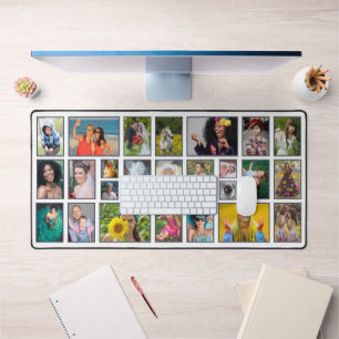 Photo Collage Modern White Personalised 25 Pic Desk Mat