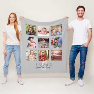 Photo Collage Monogram Grandparent Grandkids Grey Fleece Blanket