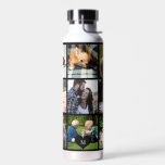 Photo collage monogram personalised modern black water bottle<br><div class="desc">Add 9 family, kids, pets or best friends photos and create your own beautiful collage grid water bottle with your monogram name initial inside a black heart. Easy to personalise with your custom square images and letter. It can be a nice thoughtful keepsake gift for a family member, friend or...</div>