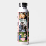 Photo collage monogram personalised modern blush water bottle<br><div class="desc">Add 9 family, kids, pets or best friends photos and create your own beautiful collage grid water bottle with your monogram name initial inside a light pink heart. Easy to personalise with your custom square images and letter. It can be a nice thoughtful keepsake gift for a family member, friend...</div>