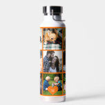 Photo collage monogram personalised modern orange water bottle<br><div class="desc">Add 9 family, kids, pets or best friends photos and create your own beautiful collage grid water bottle with your monogram name initial inside an orange heart. Easy to personalise with your custom square images and letter. It can be a nice thoughtful keepsake gift for a family member, friend or...</div>