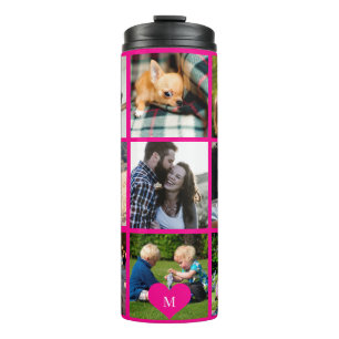 Photo collage monogram personalised modern pink thermal tumbler