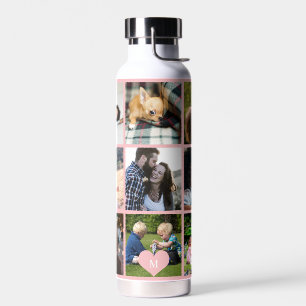 Photo collage monogram personalised modern pink water bottle
