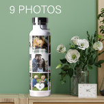 Photo collage monogram personalised modern water bottle<br><div class="desc">Add 9 family, kids, pets or best friends photos and create your own beautiful collage grid water bottle with your monogram name initial inside a white heart. Easy to personalise with your custom square images and letter. It can be a nice thoughtful keepsake gift for a family member, friend or...</div>