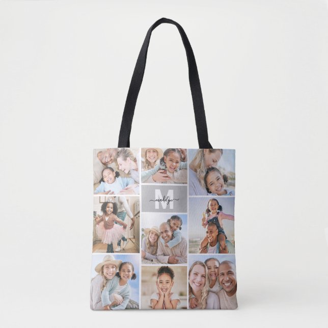 Photo Collage Monogram Picture Tote Bag (Front)