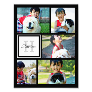 Photo Collage Monogram Print, Five Pictures Print