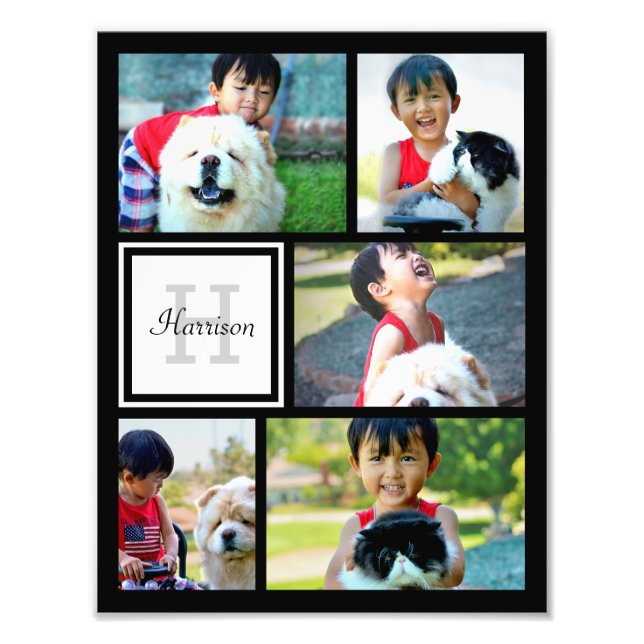 Photo Collage Monogram Print, Five Pictures Print (Front)