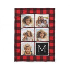 Photo Collage Monogram Red Black Buffalo Plaid