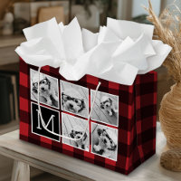 Photo Collage - Monogram Red Black Buffalo Plaid