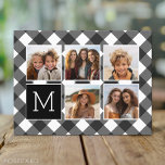 Photo Collage - Monogram White Black Buffalo Plaid Postcard<br><div class="desc">Background includes an optional manly check Pattern - Use five Instagram square photos or really any picture to create a unique and personal gift.  If you need to adjust the pictures,  click on the customise tool to make changes.</div>
