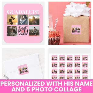 Photo Collage Monogrammed Script Square Sticker