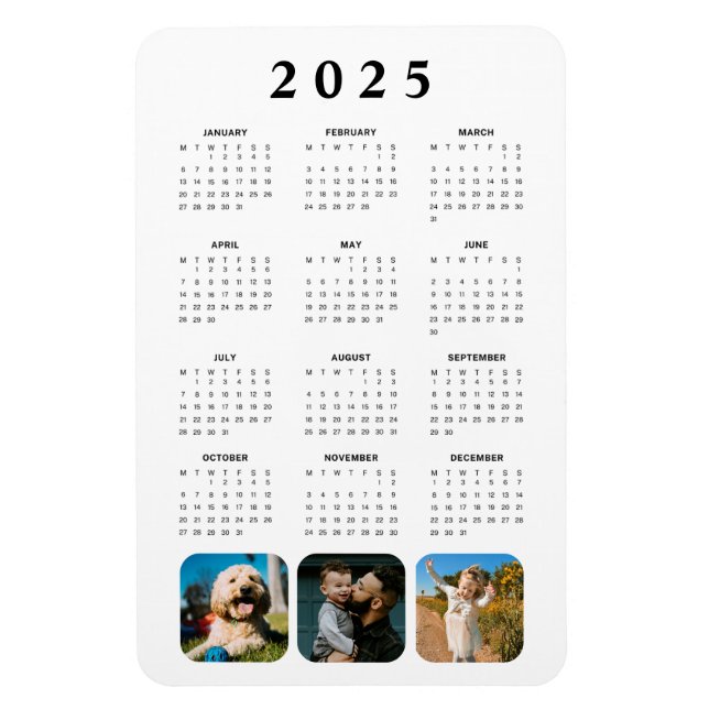 Photo Collage Monthly 2025 Calendar Magnet (Vertical)