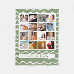 Photo Collage Mosaic Green Pattern Fleece Blanket