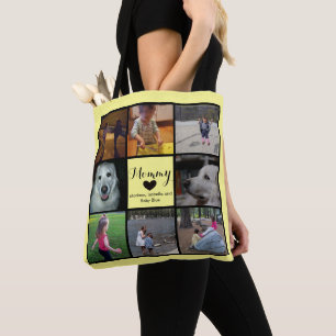 Photo Collage Mother's Day, Grandma, Black Yellow  Tote Bag
