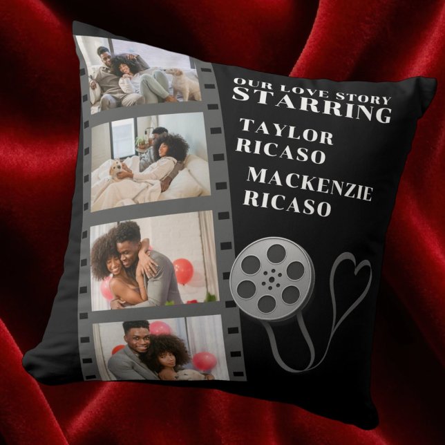 Photo Collage Movie Strip Personalised DIY Custom Cushion (Photo Collage Movie Strip Personalized DIY Custom Throw Pillow by Ricaso. For movie fan couple)