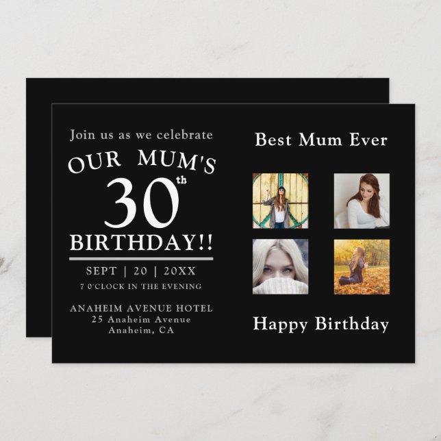 Photo Collage Mum's 30th Birthday Party Invitation (Front/Back)