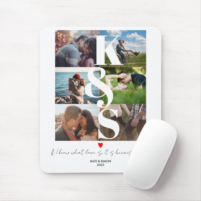 Photo Collage Name Initial Couple Gift for Him Mouse Pad (With Mouse)