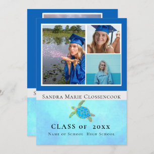 Photo Collage Nautical Blue Starfish graduate Ann Announcement