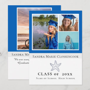 Photo Collage Nautical Blue Starfish graduate Announcement