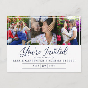 Photo Collage Navy You're Invited Budget Wedding Invitation Postcard