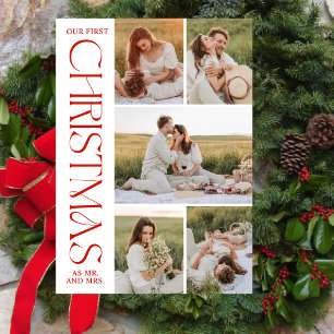 Photo Collage Newlyweds First Christmas Arch Holiday Card