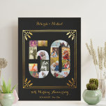 Photo Collage No 50 Black Gold Wedding Anniversary Faux Canvas Print<br><div class="desc">Create your own unique Photo Canvas for a 50th Wedding Anniversary gift. This elegant black and gold design features a number 50 shaped photo collage with an art deco style frame and ornate script typography. The template is set up ready for you to add your names, custom text and wedding...</div>