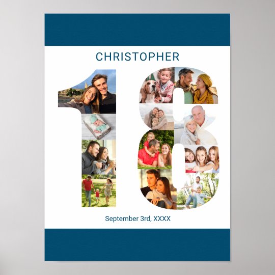 photo collage number 18 personalized 18th birthday poster zazzlecomau