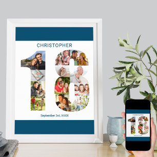 Photo Collage Number 18 Personalized 18th Birthday Poster