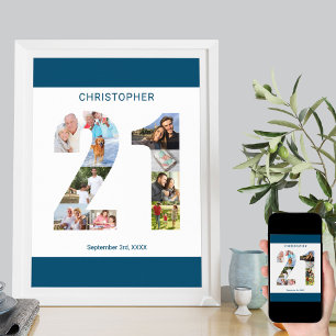 Photo Collage Number 21 Personalised 21st Birthday Poster