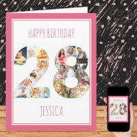 Photo Collage Number 28 Pink 28th Birthday Card