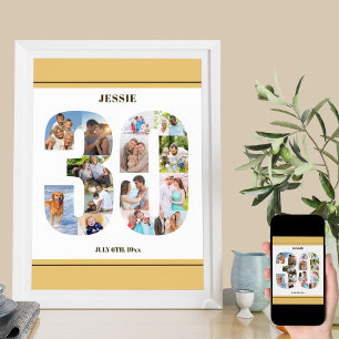 Photo Collage Number 30 Neutral 30th Birthday Poster