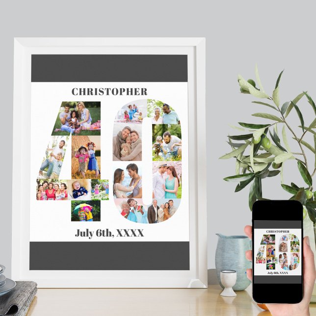 Photo Collage Number 40 Personalised 40th Birthday Poster (Creator Uploaded)
