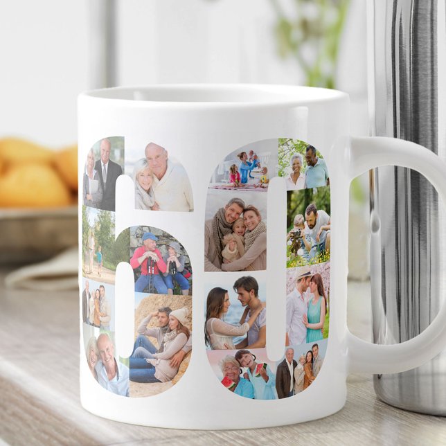 Photo Collage Number 60 - 60th Birthday Large Coffee Mug (Creator Uploaded)