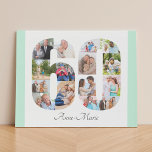 Photo Collage Number 60 Mint White 60th Birthday Faux Canvas Print<br><div class="desc">Create your own personalised photo gift for a 60th Birthday. This neat photo collage is in the shape of the number 60 on a white background with mint green borders. The collage can hold 15 photos and the template is set up ready for you to add your favourite photos working...</div>