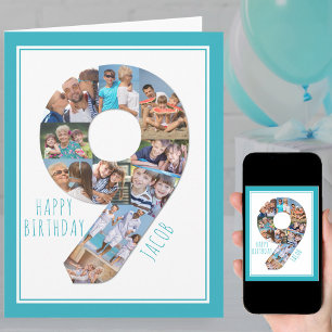 Photo Collage Number 9 Boy's 9th Birthday Card
